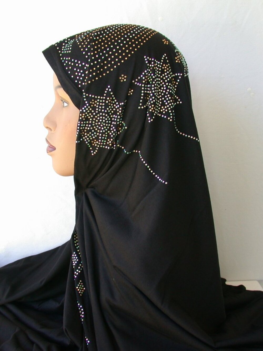 Women's Ebony Black Rhinestone Fashion Jersey Scarf 28 x 70 Headwrap  Hijab